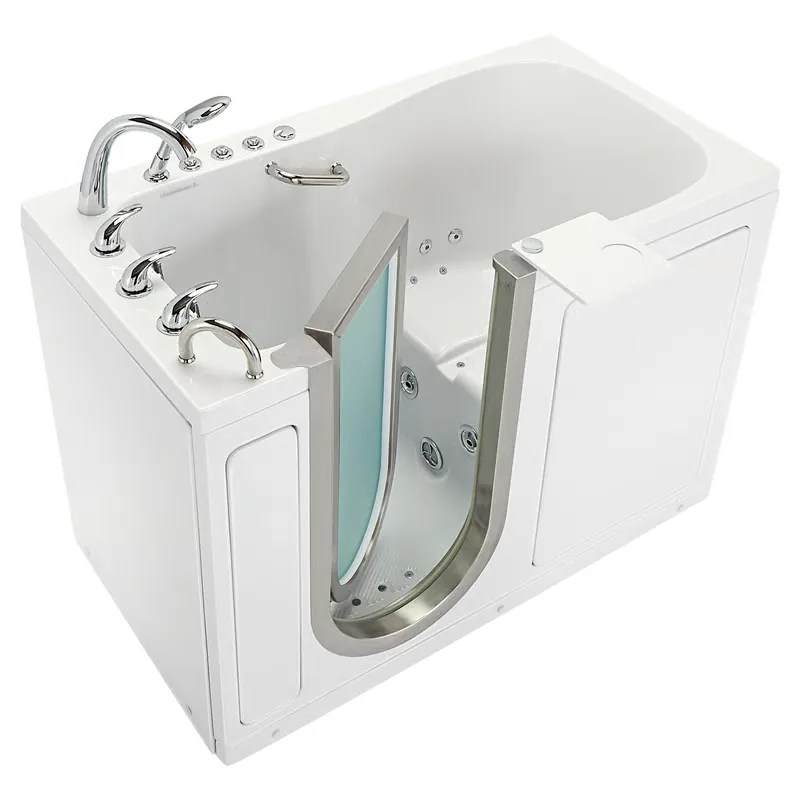 Ella's Bubbles Deluxe walk-in tub with a low-threshold door, built-in seat and grab bar